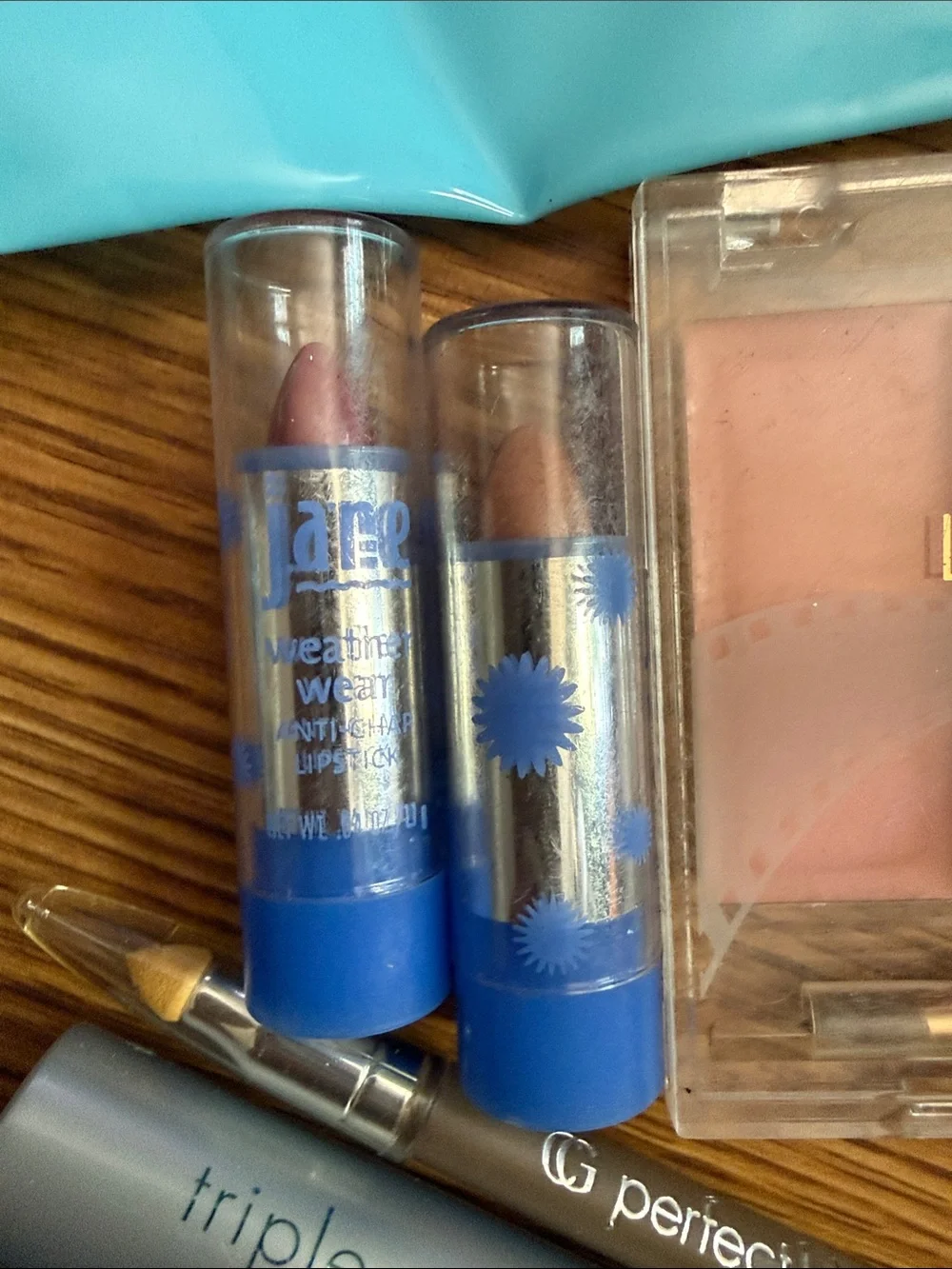 Assorted Makeup Essentials Kit with Aqua blue travel bag “All the things” 12 pc